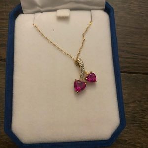 14 k gold and Lab grown Ruby necklace